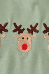 Green reindeer embroidery pants set