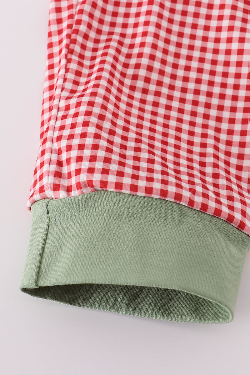 Green reindeer embroidery pants set