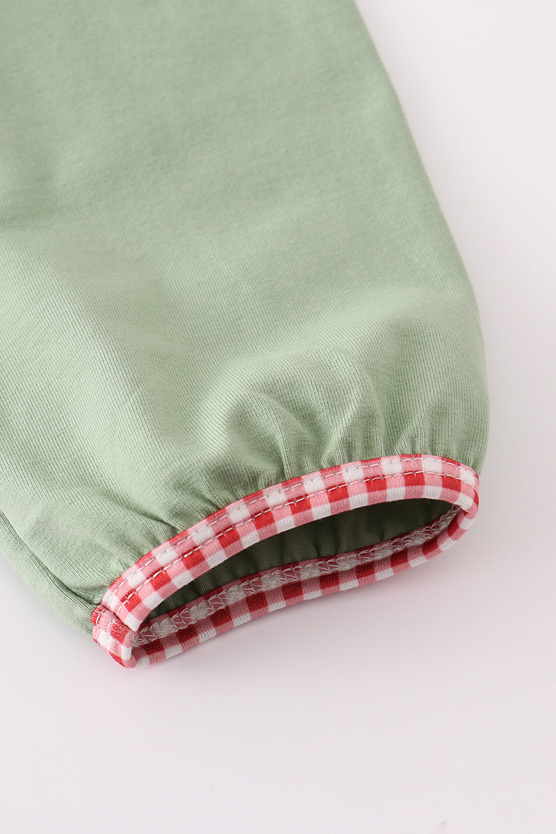 Green reindeer embroidery ruffle pants set