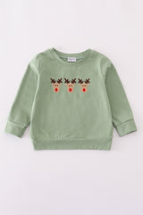 Green reindeer embroidery top
