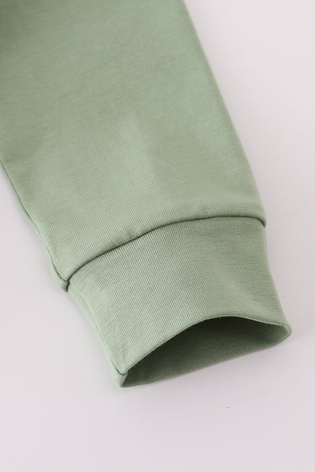 Green reindeer embroidery top