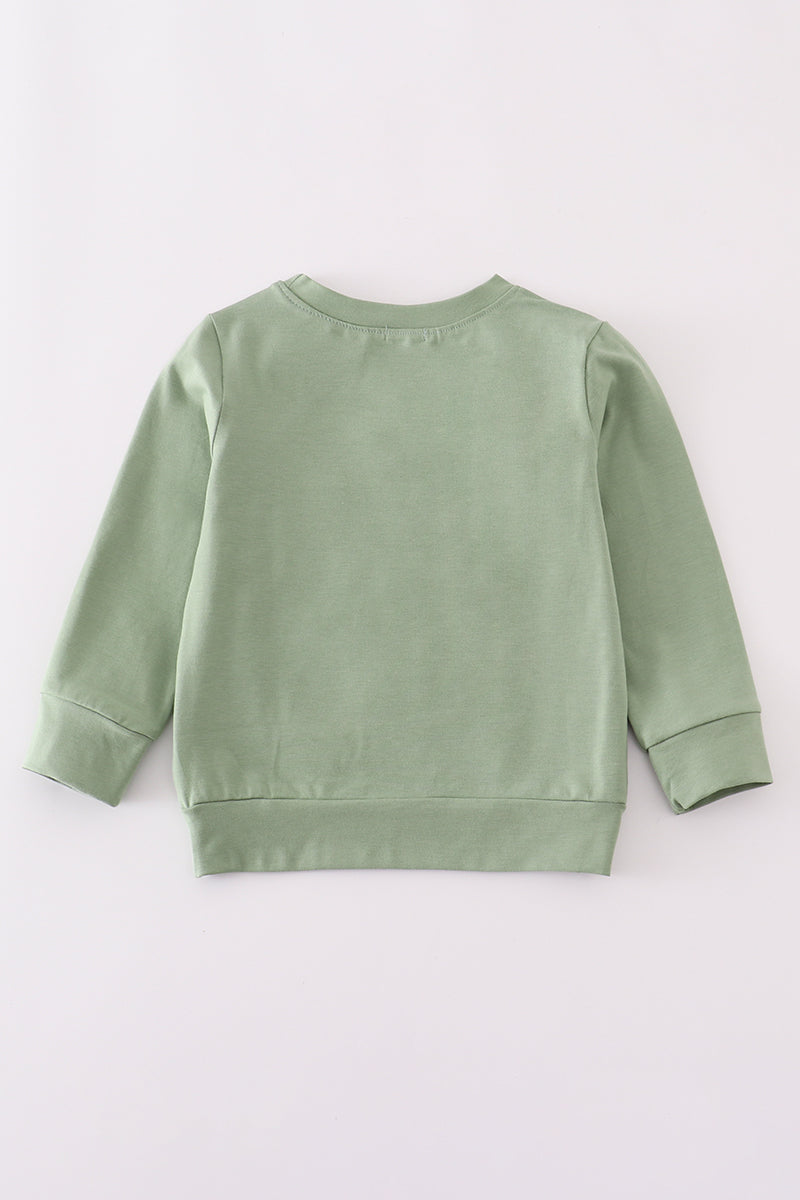 Green reindeer embroidery top
