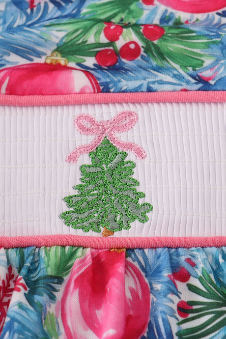 Blue christmas tree smocked ruffle bubble