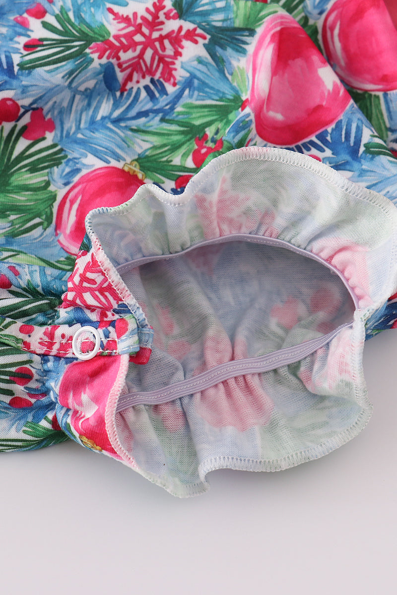 Blue christmas tree smocked ruffle bubble