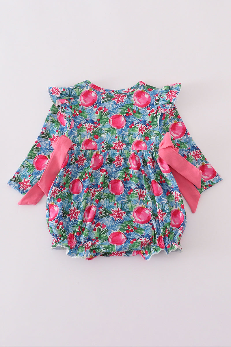 Blue christmas tree smocked ruffle bubble