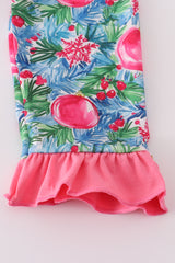 Blue christmas tree smocked ruffle pants set