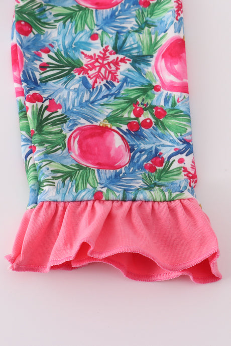 Blue christmas tree smocked ruffle pants set