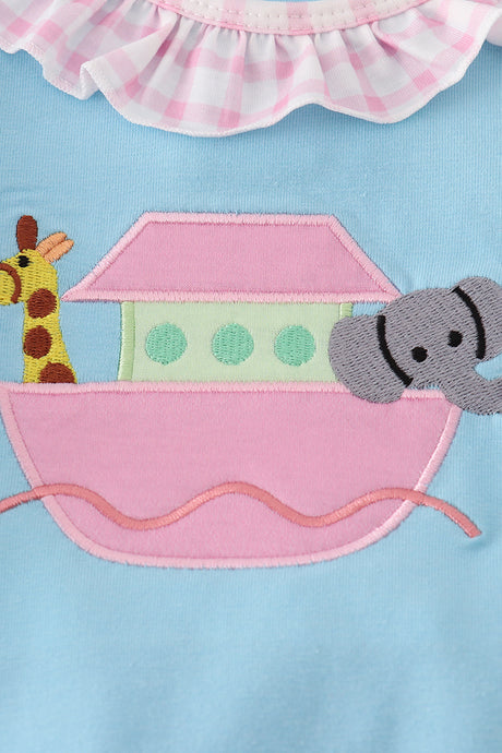 Blue Noah's Ark applique ruffle bubble