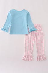 Blue Noah's Ark applique ruffle pants set