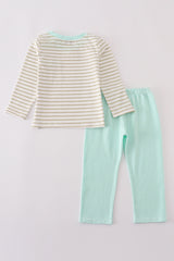 Khaki stripe pants set