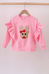 Pink reindeer applique top
