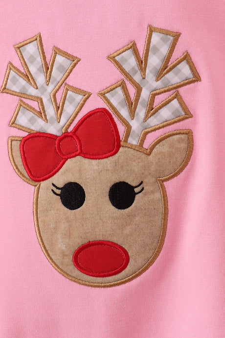 Pink reindeer applique top