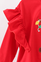 Red reindeer applique ruffle top