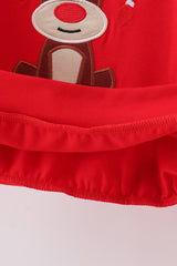 Red reindeer applique ruffle top