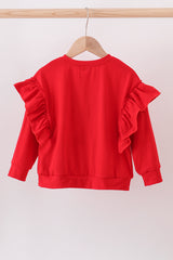 Red reindeer applique ruffle top