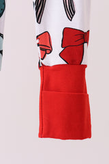 Red bow bamboo pajamas zipper romper
