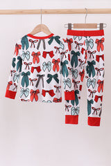 Red bow bamboo girl pajamas pants set