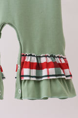 Green christmas reindeer applique ruffle romper