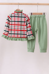 Green christmas reindeer applique pants set