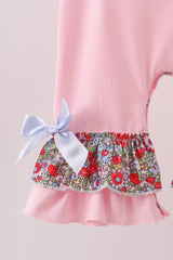 Pink christmas tree applique ruffle romper