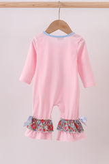 Pink christmas tree applique ruffle romper