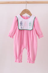 Pink nutcracker embroidery velvet romper