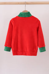 Red nutcracker embroidery velvet pullover