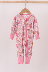 Pink christmas tree bamboo zipper romper