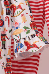 Red nutcracker print pants set