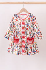 Red nutcracker print dress