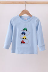 Blue car embroidery top