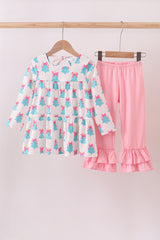 Mint christmas tree ruffle pants set