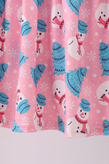 Pink christmas tree snowman dress set