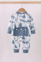 Blue christmas reindeer tree ruffle romper