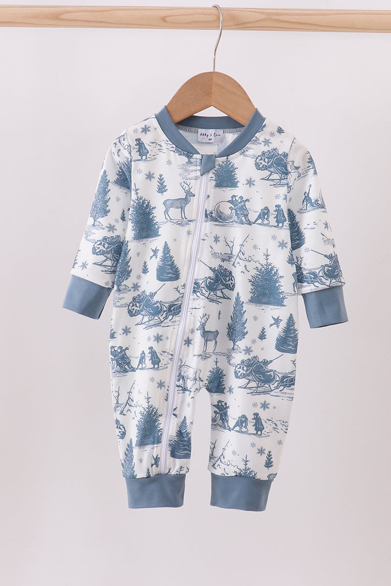 Blue christmas reindeer tree romper