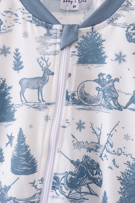Blue christmas reindeer tree romper