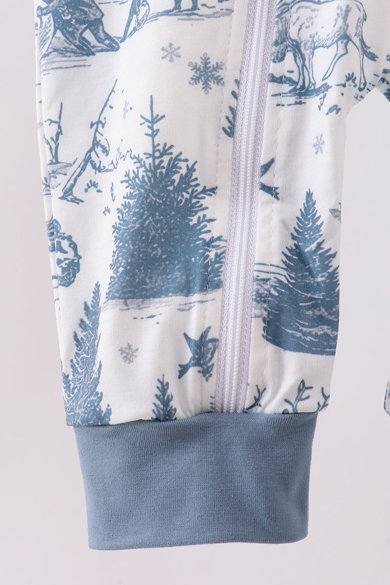 Blue christmas reindeer tree romper