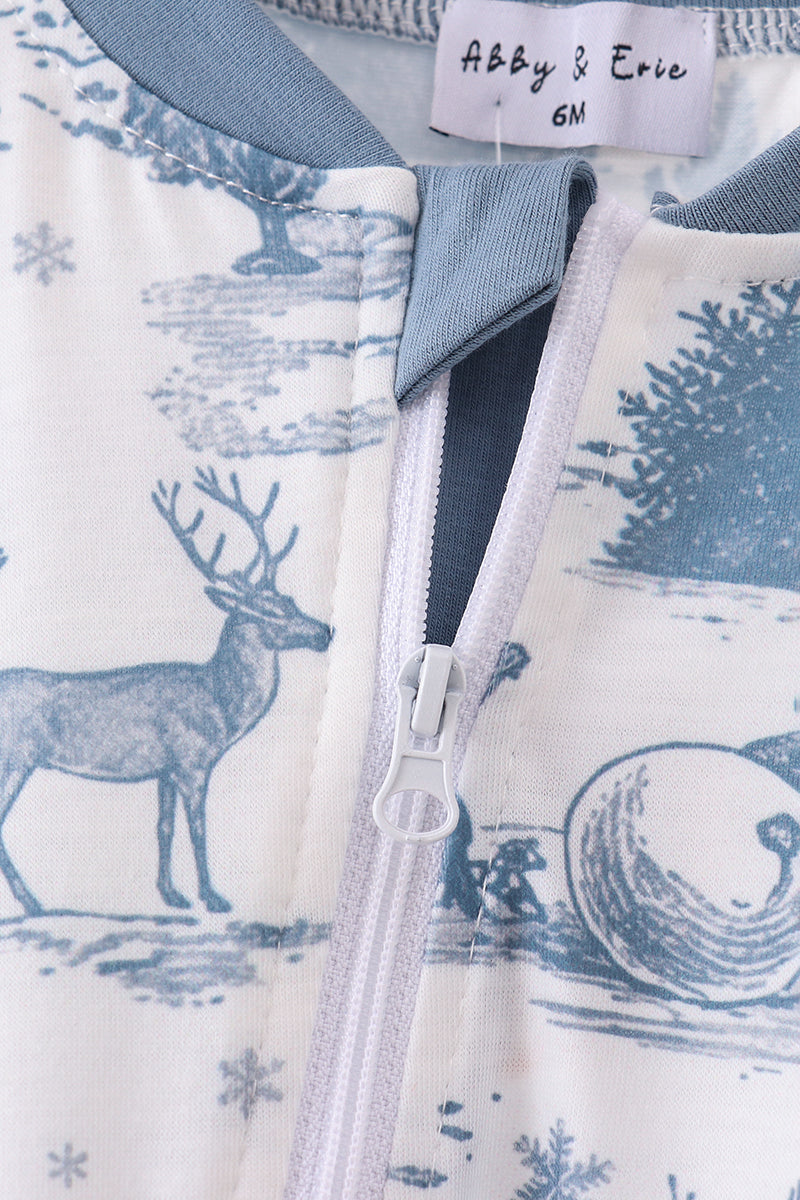 Blue christmas reindeer tree romper