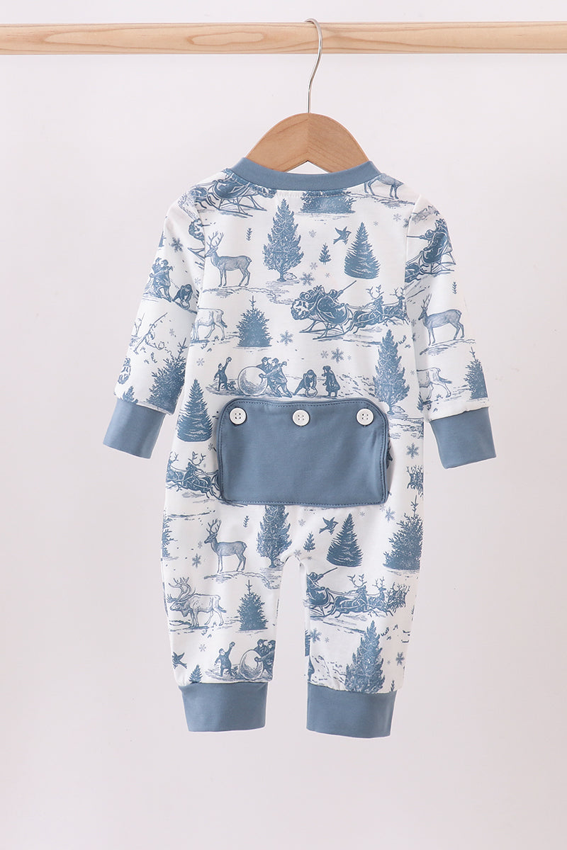 Blue christmas reindeer tree romper