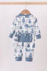Blue christmas reindeer tree romper