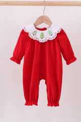 Red christmas tree embroidery romper