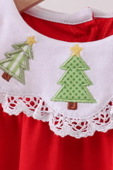 Red christmas tree embroidery romper