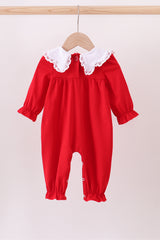 Red christmas tree embroidery romper