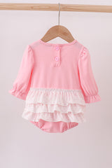 Pink bow embroidery ruffle bubble