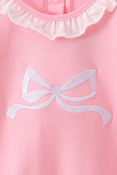 Pink bow embroidery ruffle pants set