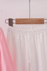Pink bow embroidery ruffle pants set