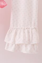 Pink bow embroidery ruffle pants set