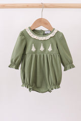 Green christmas tree embroidery ribbon ruffle bubble