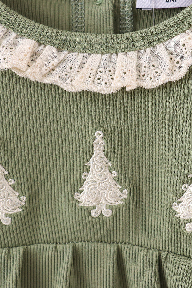 Green christmas tree embroidery ribbon ruffle bubble