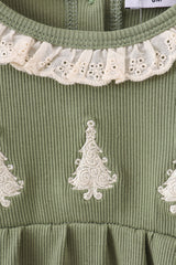 Green christmas tree embroidery ribbon ruffle bubble